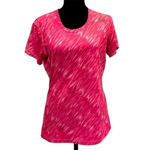 Under armour heat gear pink printed fitted short sleeve V-neck Top Sz M